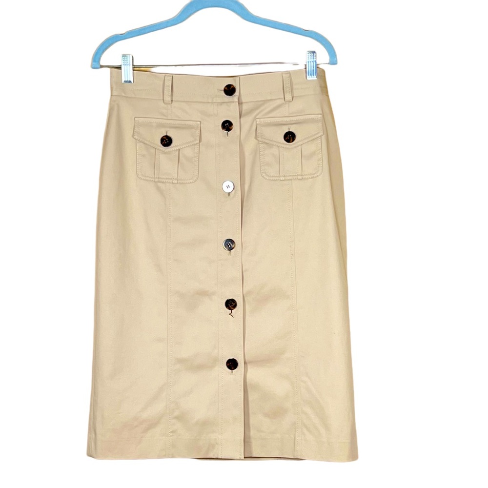 Talbots Button Front Lined Tan Skirt With Faux Pockets Size 6